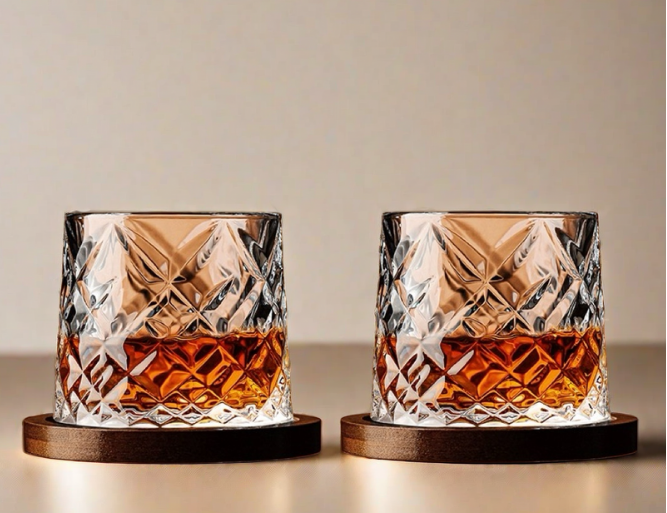 Boutique Whisky Glass (220ml) - Diamond faceted set of 2