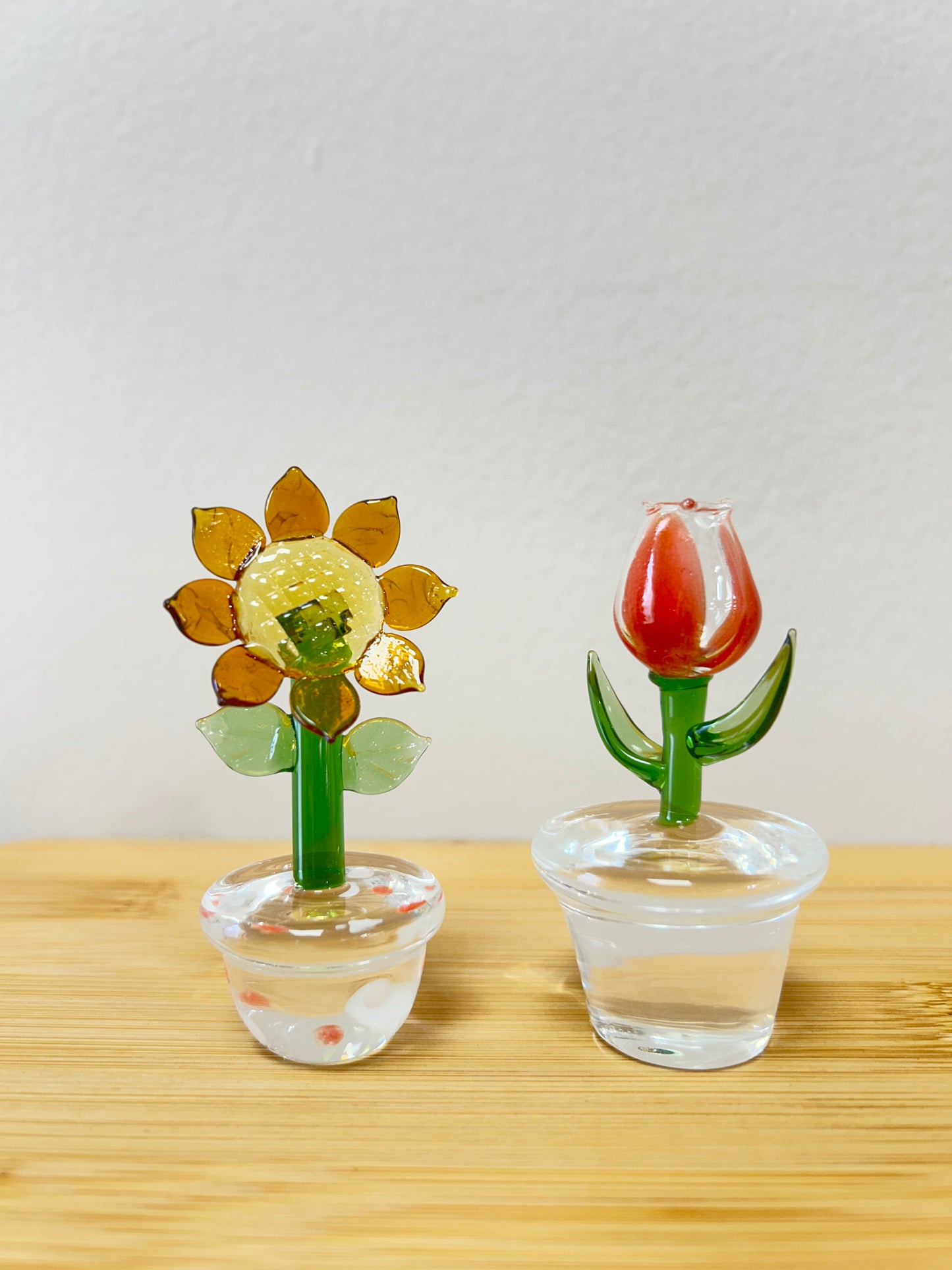 Rosebud and Sunflower Glass Sculptures - Unique!!